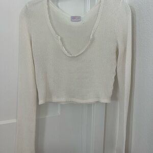 Cream Long Sleeve Crop Top Small